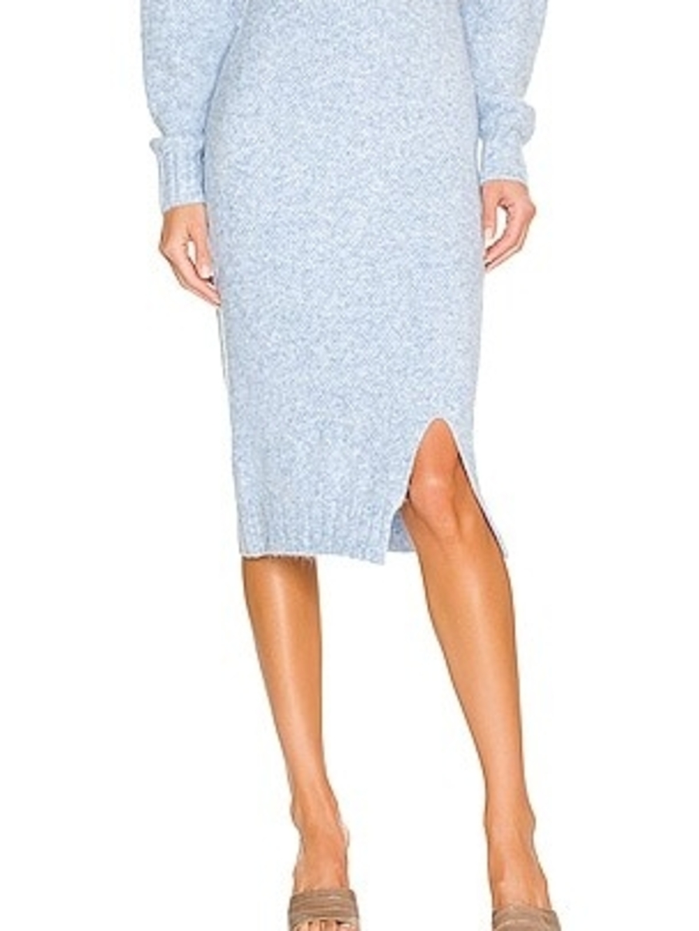 SNDYS. Light Blue Knit Midi Skirt with Side Notch